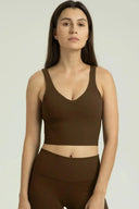 Dreamlux Ribbed V-Neck Cropped Tanks