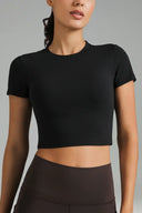 Dreamlux Short Sleeve Cropped Workout Shirt w/ Crisscross Back