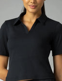 Sorona V-Neck Cropped Polo Shirt – Relaxed Fit