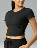 Sorona Ruched Crew Neck Cropped T-Shirt – Slim Fit