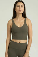 Dreamlux Ribbed V-Neck Cropped Tanks