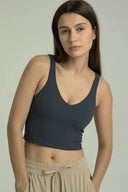 Dreamlux Ribbed V-Neck Cropped Tanks