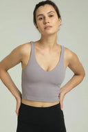 Dreamlux Ribbed V-Neck Cropped Tanks