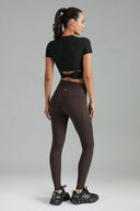 Dreamlux Short Sleeve Cropped Workout Shirt w/ Crisscross Back