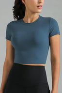 Dreamlux Short Sleeve Cropped Workout Shirt w/ Crisscross Back