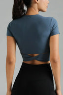 Dreamlux Short Sleeve Cropped Workout Shirt w/ Crisscross Back