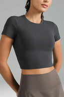 Dreamlux Short Sleeve Cropped Workout Shirt w/ Crisscross Back