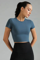 Dreamlux Short Sleeve Cropped Workout Shirt w/ Crisscross Back