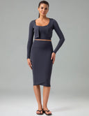 Dreamlux High-Rise Slim-Fit Midi Work Skirt