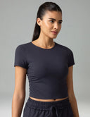 Sorona Ruched Crew Neck Cropped T-Shirts – Slim Fit
