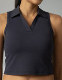 Sorona Sleeveless Crop Polo Tank – Slim-Fit