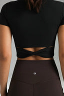 Dreamlux Short Sleeve Cropped Workout Shirt w/ Crisscross Back