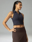 Sorona Sleeveless Crop Polo Tank – Slim-Fit