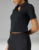 Sorona V-Neck Cropped Polo Shirt – Relaxed Fit