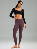 Fleece Lined No Front Seam 26.5" Thermal Leggings w/ Pockets