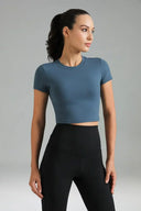 Dreamlux Short Sleeve Cropped Workout Shirt w/ Crisscross Back