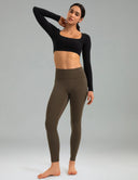 Fleece Lined No Front Seam 26.5" Thermal Leggings w/ Pockets