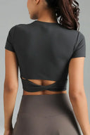 Dreamlux Short Sleeve Cropped Workout Shirt w/ Crisscross Back