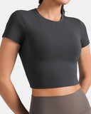 Dreamlux Short Sleeve Cropped Workout Shirts w/ Crisscross Back