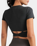 Dreamlux Short Sleeve Cropped Workout Shirt w/ Crisscross Back