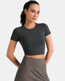 Dreamlux® Short Sleeve Cropped Workout Shirt w/ Crisscross Back