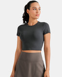 Dreamlux® Short Sleeve Cropped Workout Shirt w/ Crisscross Back