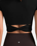 Dreamlux® Short Sleeve Cropped Workout Shirt w/ Crisscross Back