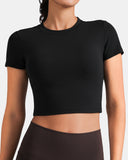 Dreamlux Short Sleeve Cropped Workout Shirt w/ Crisscross Back