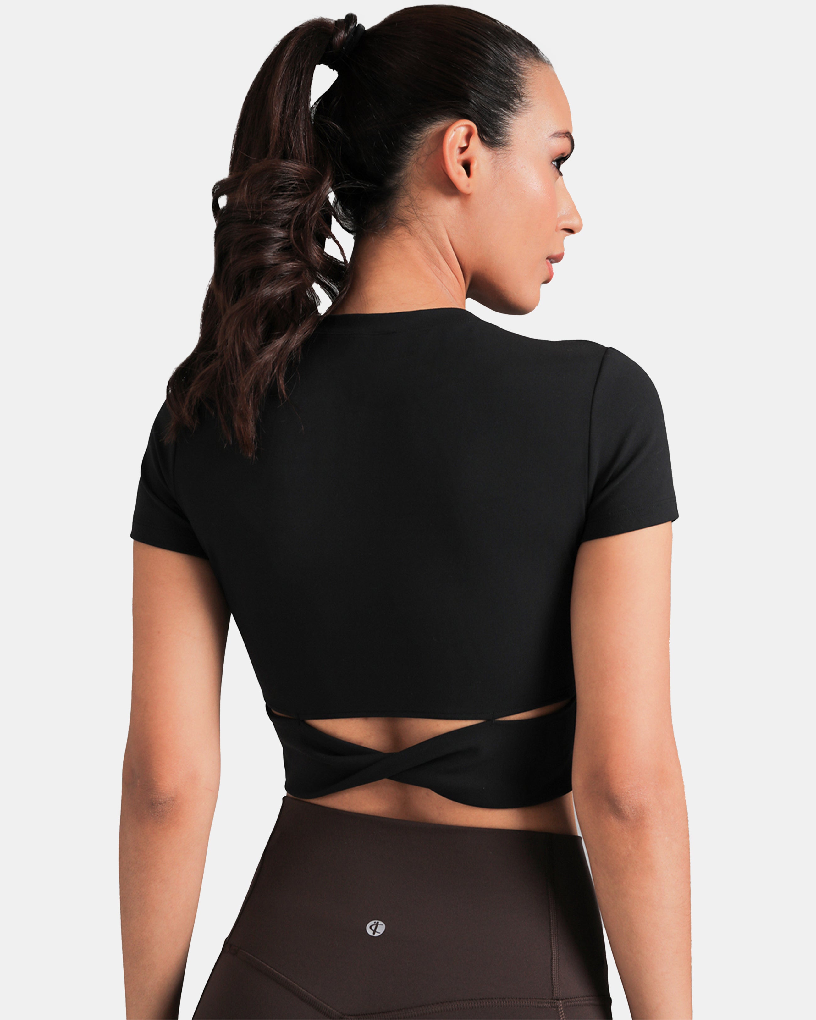 Dreamlux Short Sleeve Cropped Workout Shirt w/ Crisscross Back