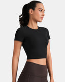 Dreamlux® Short Sleeve Cropped Workout Shirt w/ Crisscross Back