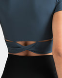 Dreamlux® Short Sleeve Cropped Workout Shirt w/ Crisscross Back
