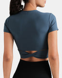 Dreamlux Short Sleeve Cropped Workout Shirt w/ Crisscross Back