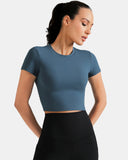 Dreamlux® Short Sleeve Cropped Workout Shirt w/ Crisscross Back