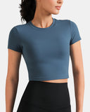 Dreamlux Short Sleeve Cropped Workout Shirt w/ Crisscross Back