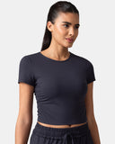 Sorona Ruched Crew Neck Cropped T-Shirt – Slim Fit