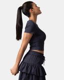 Sorona Ruched Crew Neck Cropped T-Shirt – Slim Fit