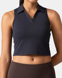 Sorona Sleeveless Crop Polo Tank – Slim-Fit