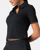 Sorona V-Neck Cropped Polo Shirt – Relaxed Fit