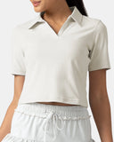 Sorona V-Neck Cropped Polo Shirt – Relaxed Fit