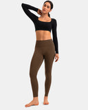 Fleece Lined No Front Seam 26.5" Thermal Leggings w/ Pockets