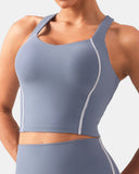 Dreamlux Cropped Racerback Tank Top w/ Contrast Stripes