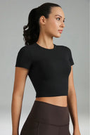 Dreamlux Short Sleeve Cropped Workout Shirts w/ Crisscross Back