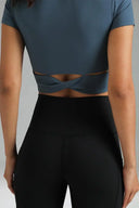 Dreamlux Short Sleeve Cropped Workout Shirts w/ Crisscross Back