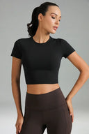 Dreamlux Short Sleeve Cropped Workout Shirt w/ Crisscross Back