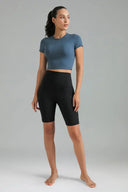 Dreamlux Short Sleeve Cropped Workout Shirt w/ Crisscross Back